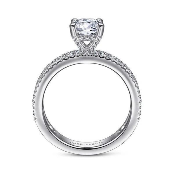 14K White Gold Wide Band Round Diamond Engagement Ring