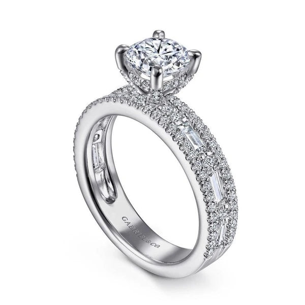 14K White Gold Wide Band Round Diamond Engagement Ring