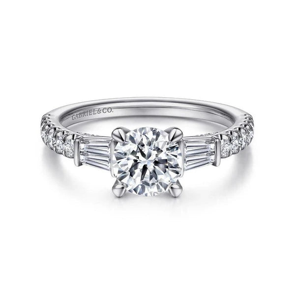 14K White Gold Round Three Stone Diamond Engagement Ring