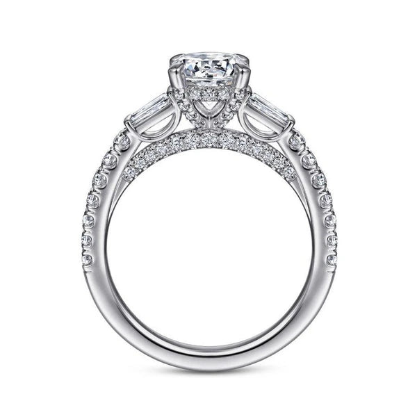 14K White Gold Round Three Stone Diamond Engagement Ring