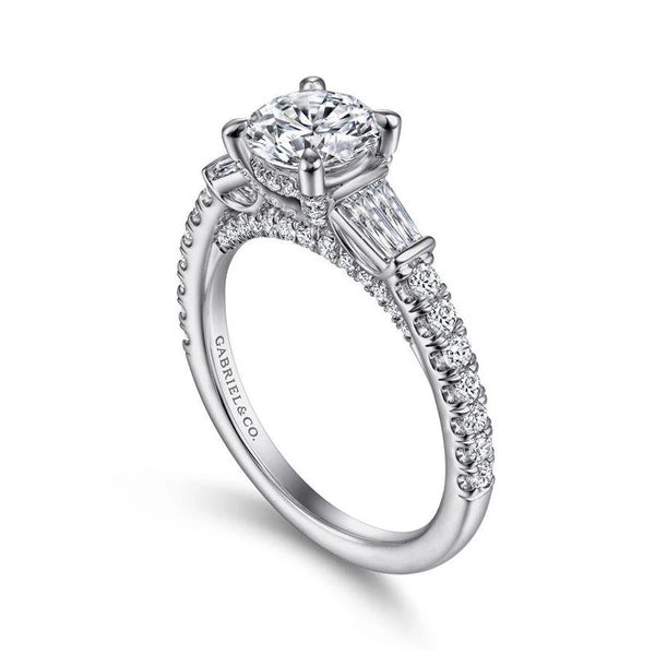 14K White Gold Round Three Stone Diamond Engagement Ring