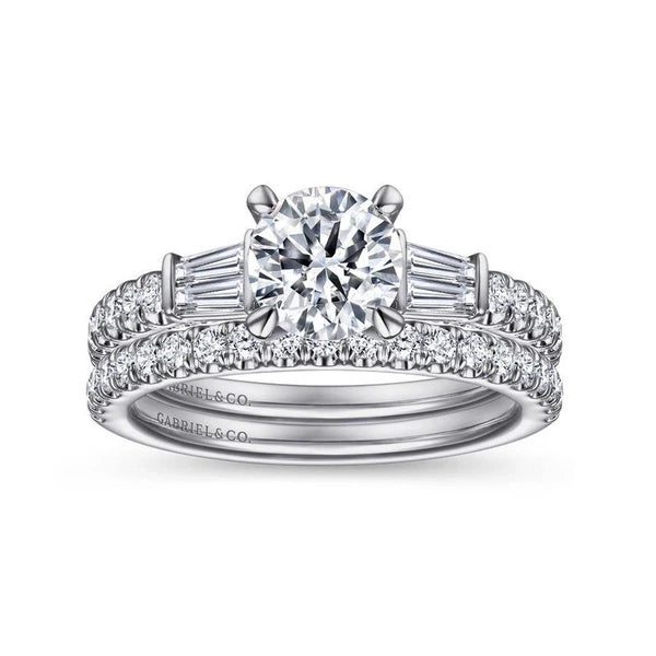 14K White Gold Round Three Stone Diamond Engagement Ring