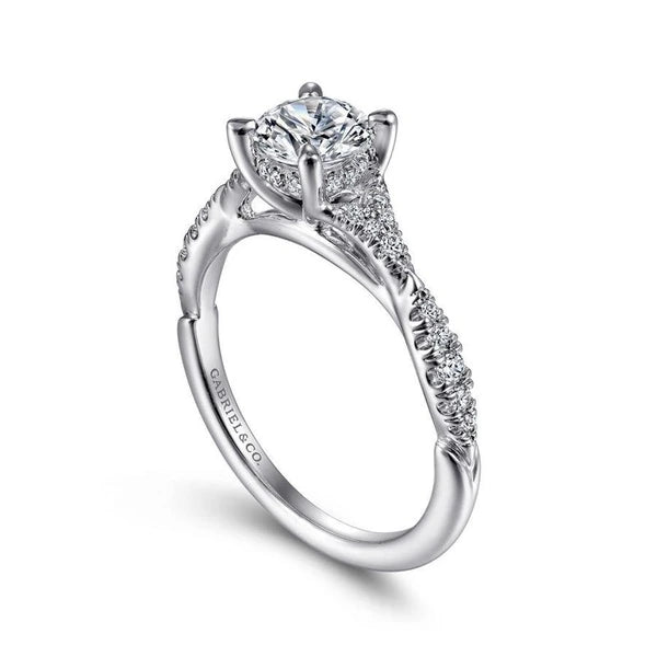 14K White Gold Split Shank Round Diamond Engagement Ring