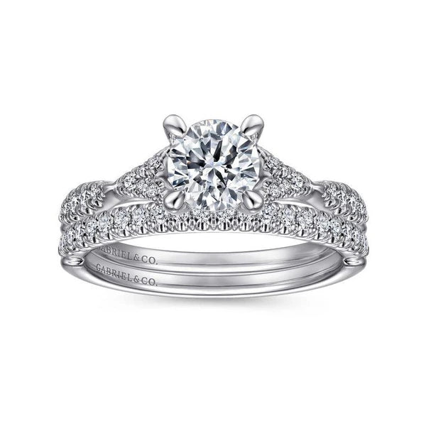 14K White Gold Split Shank Round Diamond Engagement Ring