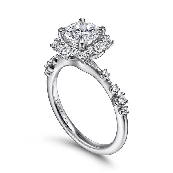 14K White Gold Fancy Halo Round Diamond Engagement Ring