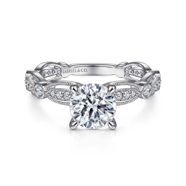 Vintage Inspired 14K White Gold Round Diamond Engagement Ring