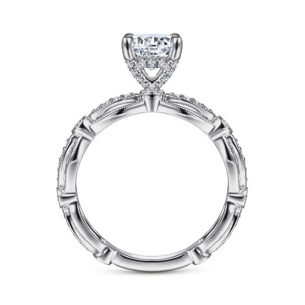 Vintage Inspired 14K White Gold Round Diamond Engagement Ring