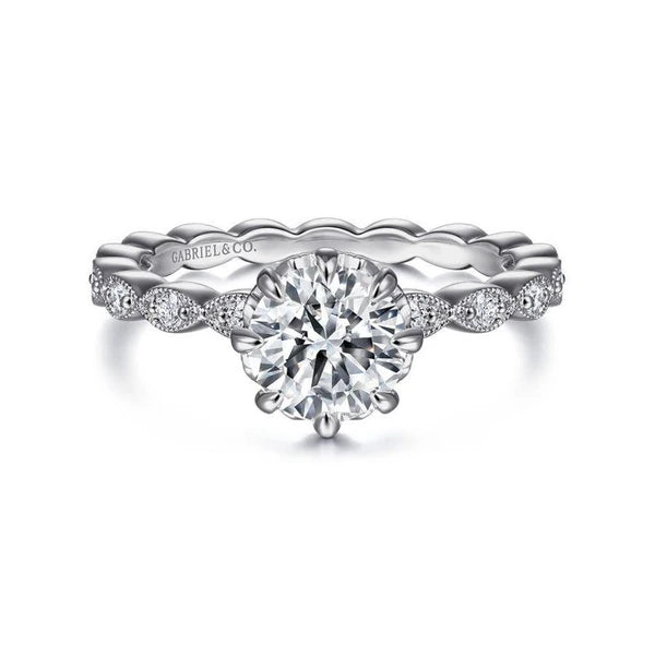 Vintage Inspired 14K White Gold Round Diamond Engagement Ring