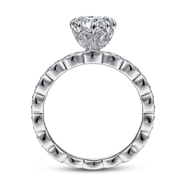 Vintage Inspired 14K White Gold Round Diamond Engagement Ring