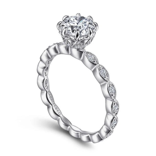 Vintage Inspired 14K White Gold Round Diamond Engagement Ring
