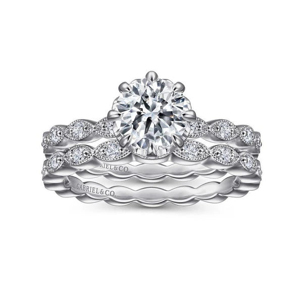 Vintage Inspired 14K White Gold Round Diamond Engagement Ring