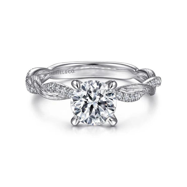 14K White Gold Twisted Round Diamond Engagement Ring