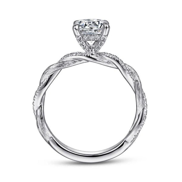 14K White Gold Twisted Round Diamond Engagement Ring