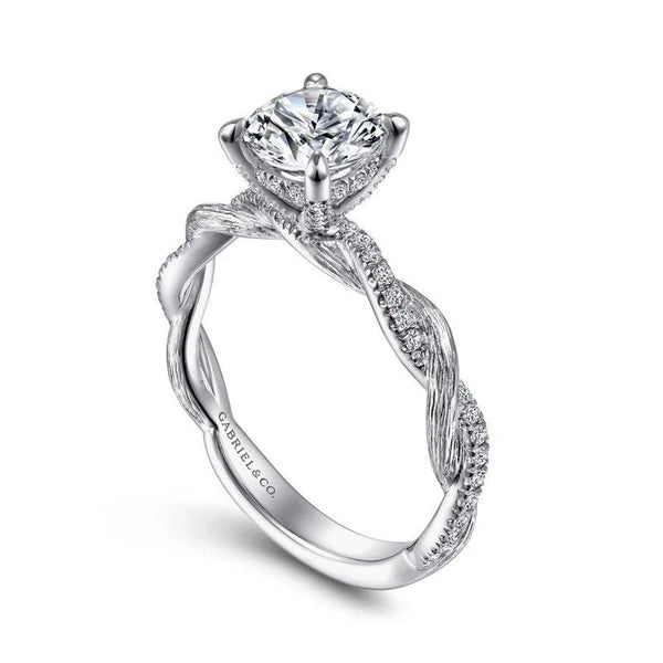 14K White Gold Twisted Round Diamond Engagement Ring