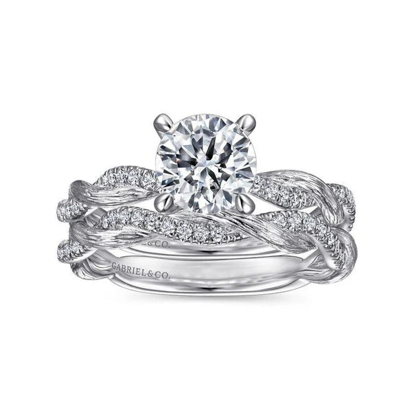 14K White Gold Twisted Round Diamond Engagement Ring