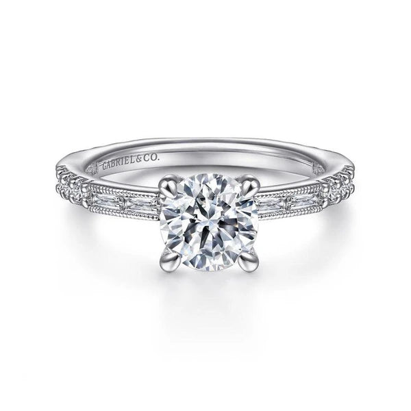 Art Deco 14K White Gold Round Diamond Engagement Ring