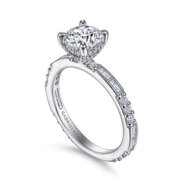 Art Deco 14K White Gold Round Diamond Engagement Ring