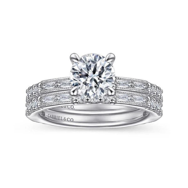 Art Deco 14K White Gold Round Diamond Engagement Ring