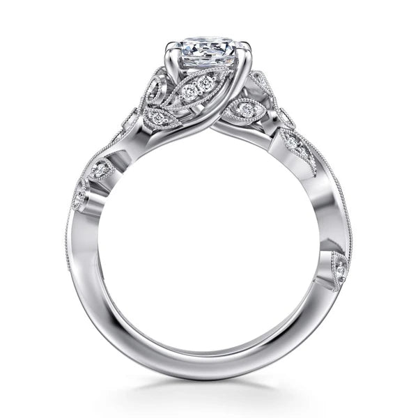 14K White Gold Floral Round Diamond Engagement Ring