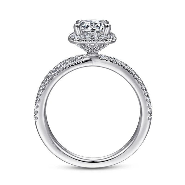 14K White Gold Cushion Halo Round Diamond Engagement Ring
