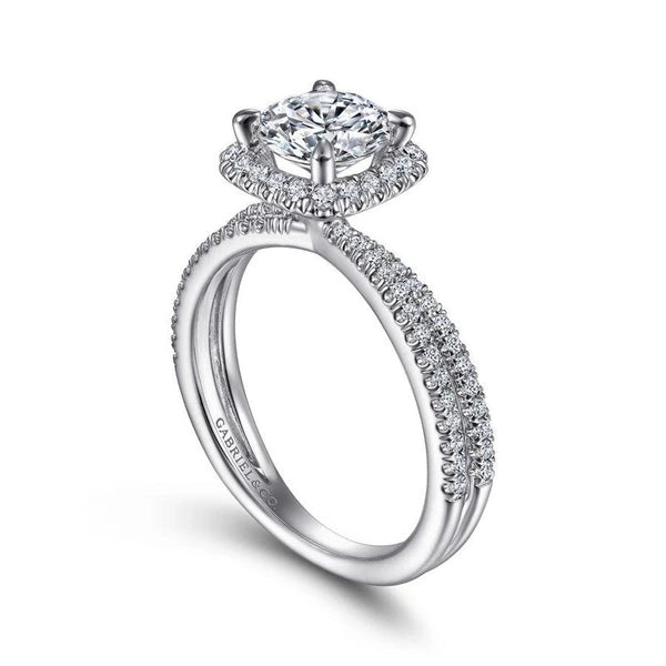 14K White Gold Cushion Halo Round Diamond Engagement Ring