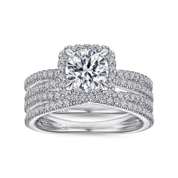 14K White Gold Cushion Halo Round Diamond Engagement Ring