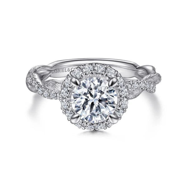 14K White Gold Round Halo Diamond Engagement Ring