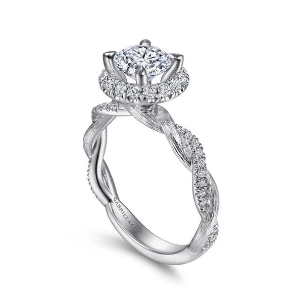 14K White Gold Round Halo Diamond Engagement Ring