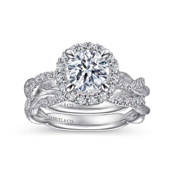 14K White Gold Round Halo Diamond Engagement Ring