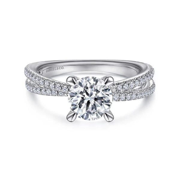 14K White Gold Split Shank Round Diamond Engagement Ring