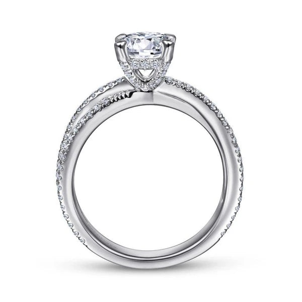 14K White Gold Split Shank Round Diamond Engagement Ring