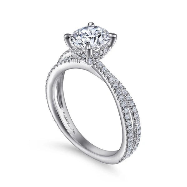 14K White Gold Split Shank Round Diamond Engagement Ring