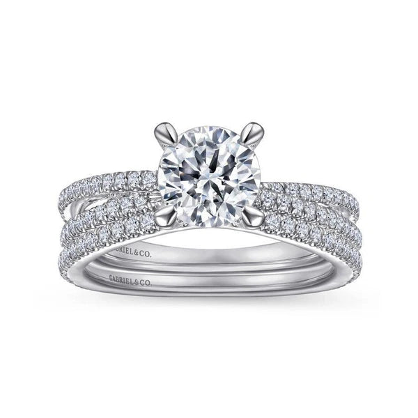14K White Gold Split Shank Round Diamond Engagement Ring