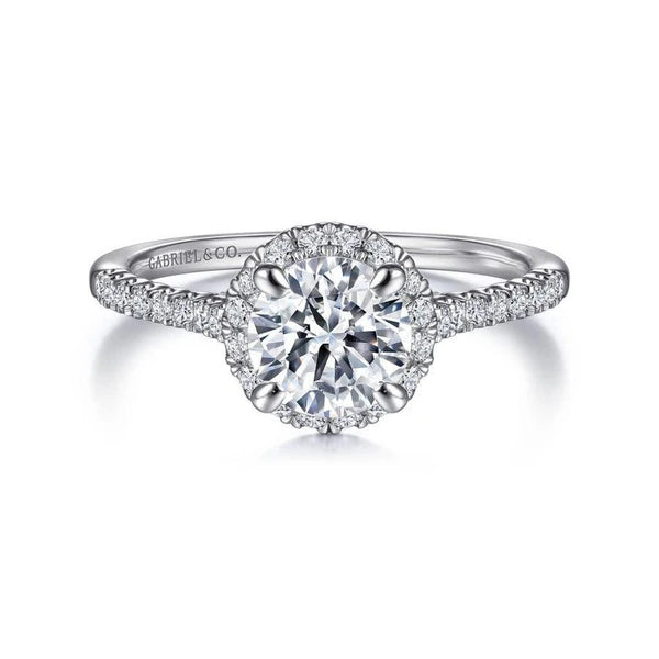 14K White Gold Round Halo Diamond Engagement Ring