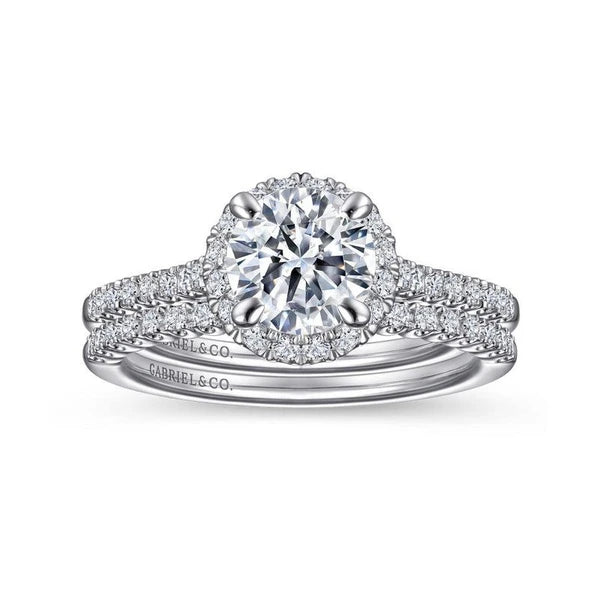 14K White Gold Round Halo Diamond Engagement Ring