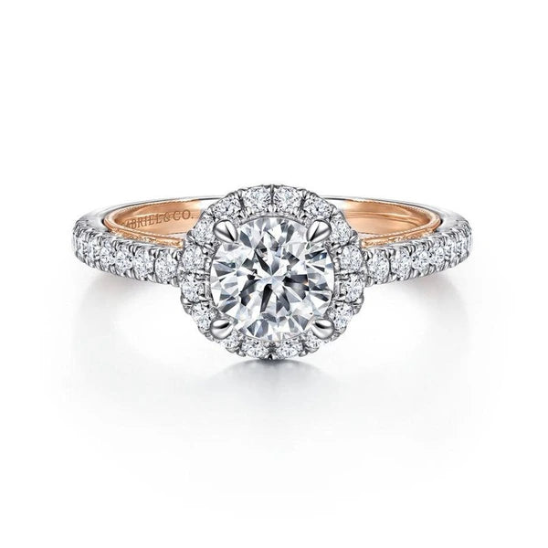 Vintage Inspired 14K White-Rose Gold Round Halo Diamond Engagement Ring