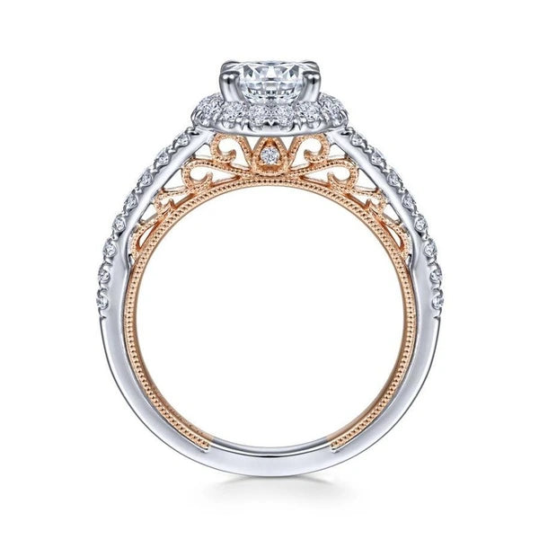 Vintage Inspired 14K White-Rose Gold Round Halo Diamond Engagement Ring