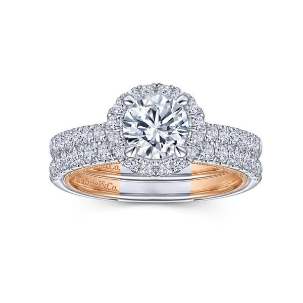 Vintage Inspired 14K White-Rose Gold Round Halo Diamond Engagement Ring