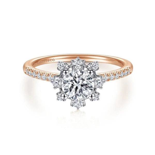 14K White-Rose Gold Round Halo Diamond Engagement Ring