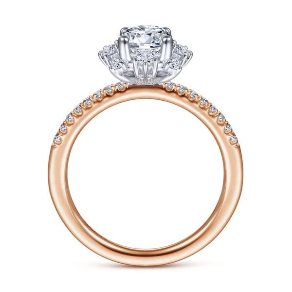 14K White-Rose Gold Round Halo Diamond Engagement Ring