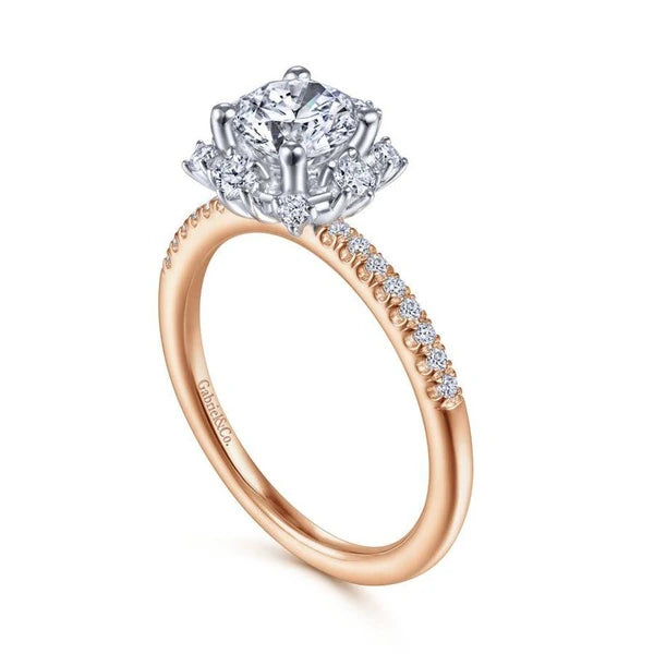14K White-Rose Gold Round Halo Diamond Engagement Ring