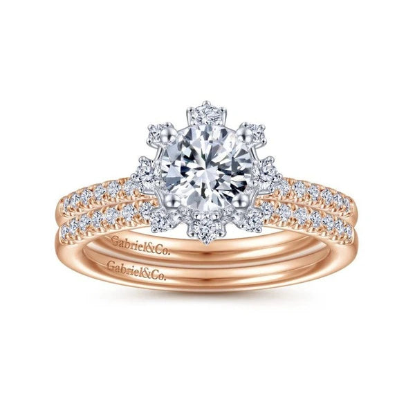 14K White-Rose Gold Round Halo Diamond Engagement Ring