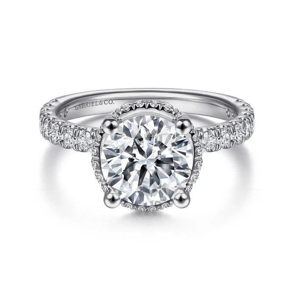 14K White Gold Hidden Halo Round Diamond Engagement Ring