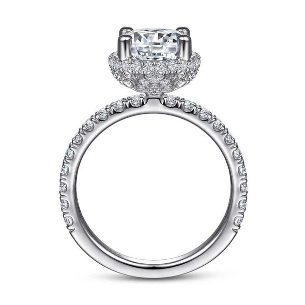 14K White Gold Hidden Halo Round Diamond Engagement Ring