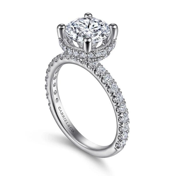 14K White Gold Hidden Halo Round Diamond Engagement Ring