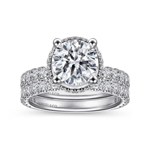 14K White Gold Hidden Halo Round Diamond Engagement Ring