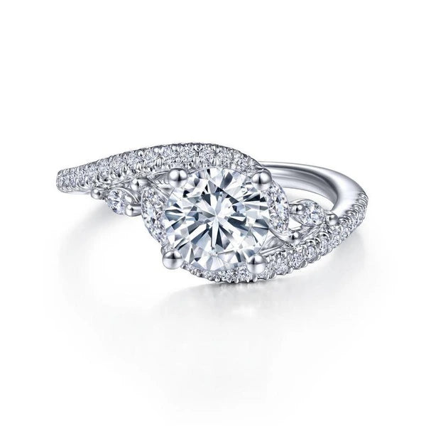 14K White Gold Bypass Round Diamond Engagement Ring