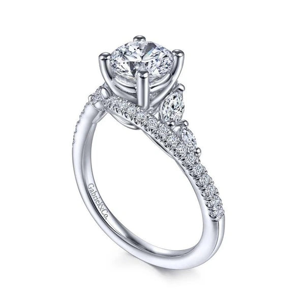 14K White Gold Bypass Round Diamond Engagement Ring