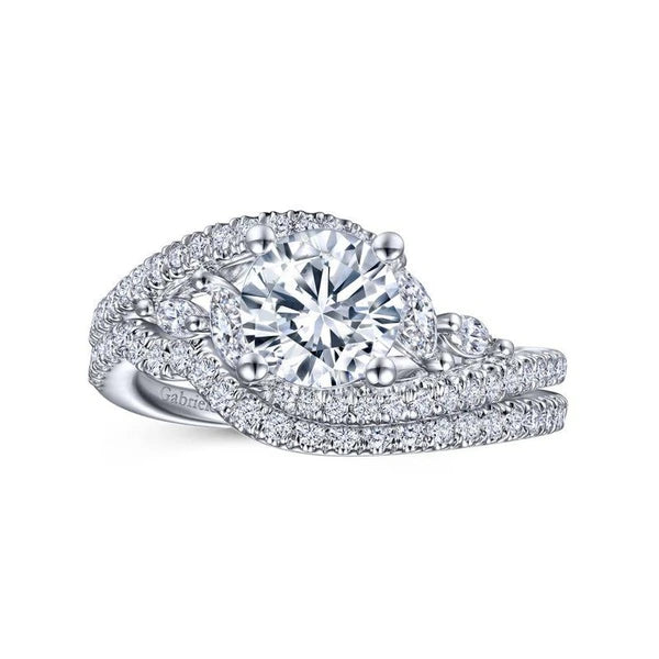 14K White Gold Bypass Round Diamond Engagement Ring