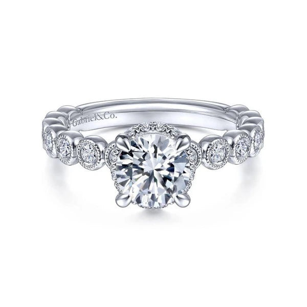 Vintage Inspired 14K White Gold Round Diamond Engagement Ring